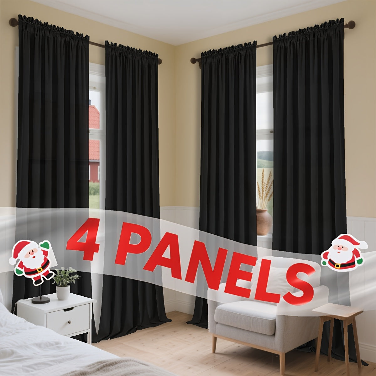 Semi-Sheer Curtains 4 Panels – Modern Light Filtering Window Drapes with Rod Pocket & Eyelet for Living Room, Bedroom & Office, Easy Install No Bleach Care