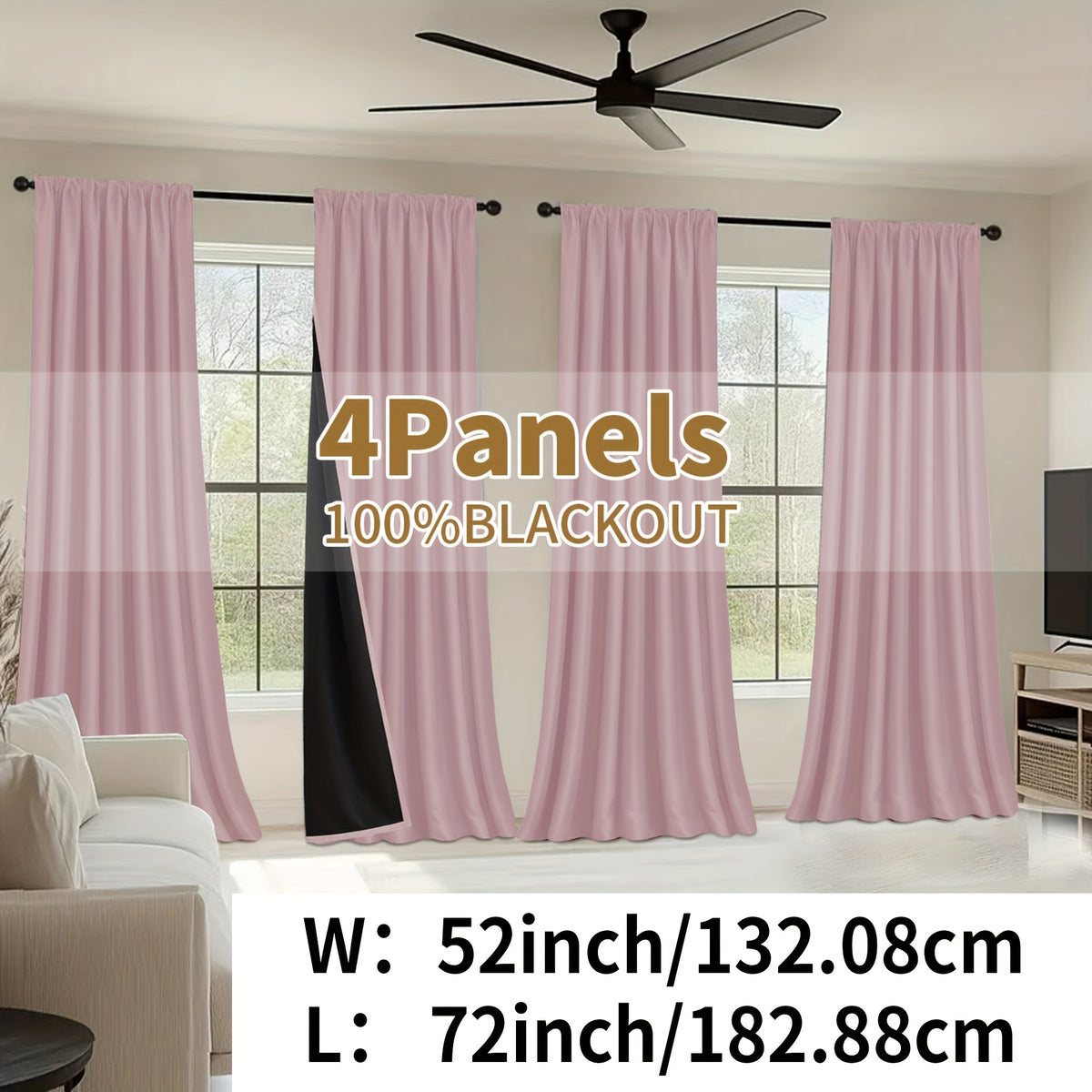 Blackout Curtains Rod Pocket 4 Panels - Thermal Insulated Room Darkening Noise Reducing Matte Drapes for Bedroom Living Room Office, 9 Colors 11 Sizes