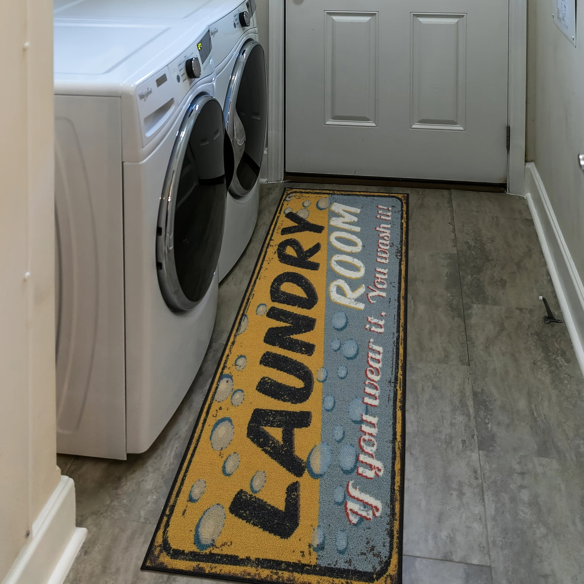 Laundry Room Mat Non-Slip Runner Rug Machine Washable Text Design – Anti-Skid Comfort Standing Mat for Laundry, Kitchen, Bathroom & Porch | Multiple Sizes