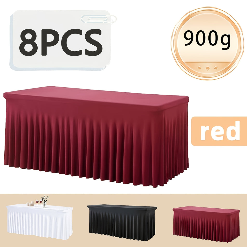 Rectangle Tablecloth with Skirt Wrinkle-Resistant Table Cover for Weddings Birthdays Graduations Black White Red 1 2 4 8 Pcs