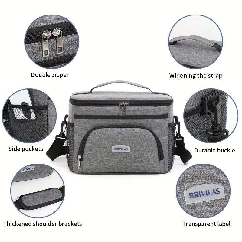 Large Capacity Insulated Lunch Bag Crossbody Shoulder Tote – Reusable Portable Cooler Bag for Work, Picnic, Camping & Travel