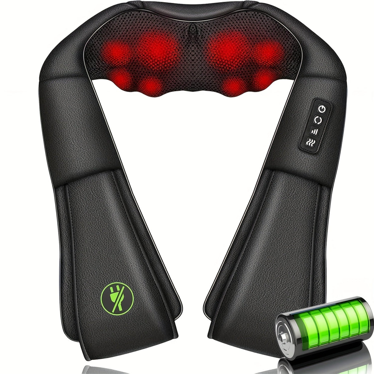 Cordless Shiatsu Neck Back Massager Pillow with Heat, 4D Kneading Deep Tissue Massage for Shoulder Back Leg Waist, USB Charging Wireless Electric Massage Machine