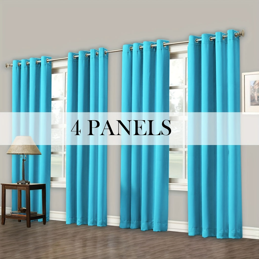 Room Darkening Blackout Curtains 4-Pack – Grommet Top Plain Weave Sun Blocking Drapes for Living Room & Bedroom, 9 Colors, 7 Size Options, Woven Polyester