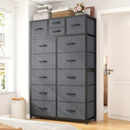 Tall Fabric Dresser with Wood Top & Metal Frame – Large Bedroom Dresser Storage Drawer Unit 37"W x 52"H for Closet Living Room Entryway