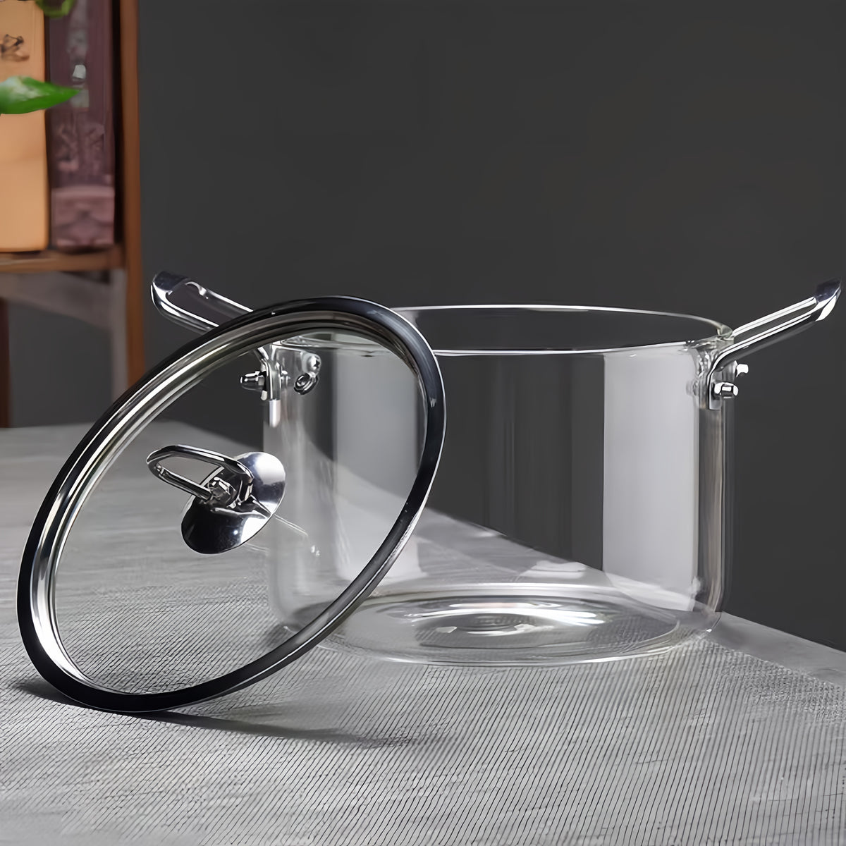 Stainless Steel Handle Glass Pot with Lid – Non-Stick Heat-Resistant Soup Stew Pot, Induction & Electric Ceramic Stove Compatible, 3.5L or 5.5L, Includes Insulation Pad & Scouring Pad