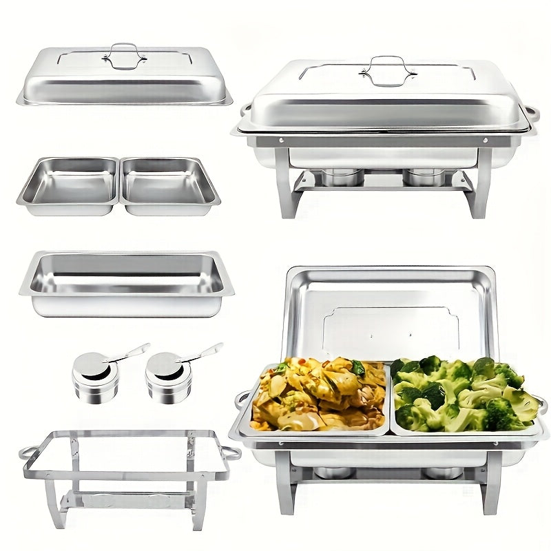 3-Compartment Buffet Food Warmer Chafing Dish Set with Water Tray, Cover & Baking Tray – Stainless Steel Party Server for Holidays, Birthdays & Catering Events