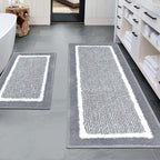3 Piece Bathroom Rug Set Non-Slip Absorbent Microfiber Shaggy Bath Mats with U-Shaped Toilet Mat Washable Bath Rugs Dark Gray Coffee Blue Grey Black