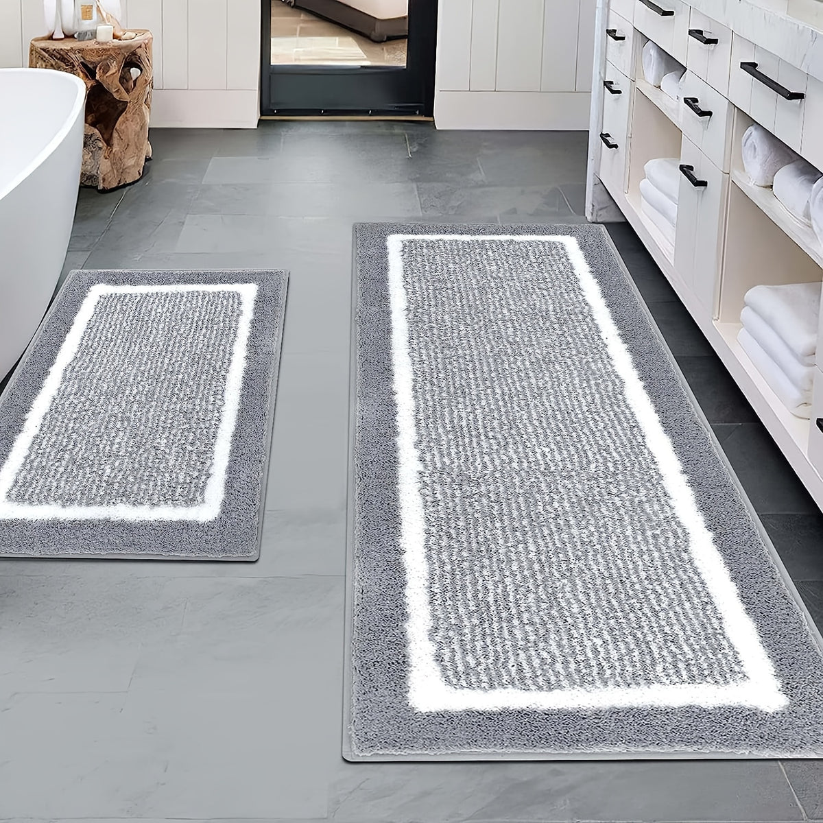 3 Piece Bathroom Rug Set Non-Slip Absorbent Microfiber Shaggy Bath Mats with U-Shaped Toilet Mat Washable Bath Rugs Dark Gray Coffee Blue Grey Black
