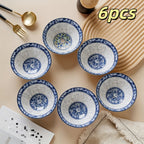 Set of 6 Slim Ceramic Bowls 6 Inch Microwave Safe Soup Noodle Meal Prep Serving Bowls for Home Kitchen