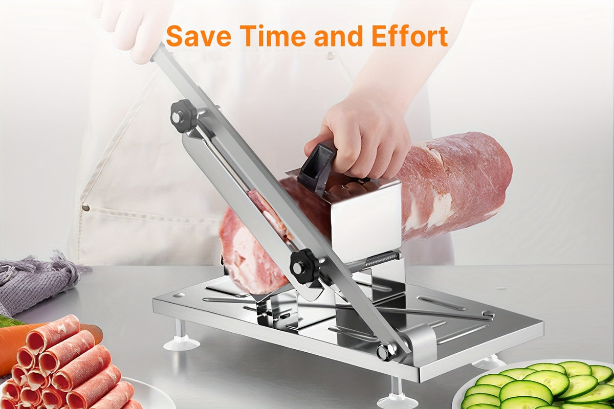 Manual Meat Slicer Stainless Steel 430 Grade Blade with Adjustable Thickness for Frozen Meat, Vegetables & Fruits – Durable Sharp Easy-Clean Food Slicer for Home Kitchen Use