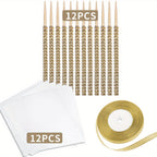 Candy Apple Sticks Bling Caramel Apple Wooden Skewers with Gift Bags & Glitter Ribbons - 25 or 49 Pack Decorative Cake Pop Sticks for Party Supplies, Halloween, Holidays, Silvery & Golden