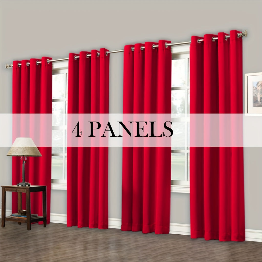 Room Darkening Blackout Curtains 4-Pack – Grommet Top Plain Weave Sun Blocking Drapes for Living Room & Bedroom, 9 Colors, 7 Size Options, Woven Polyester