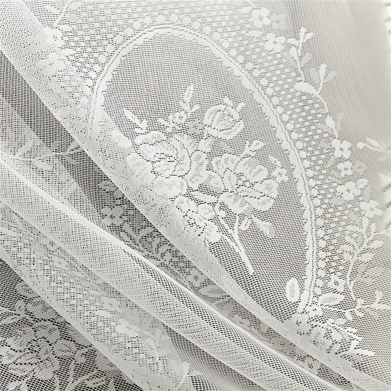 Lace Embroidery Sheer Curtain Rod Pocket Floral for Bedroom, Living Room & Wedding – Machine Washable Unlined Polyester, Glam Decor, 4 Sizes