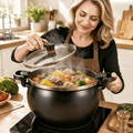8.45QT Large Capacity Non-Stick Braiser Soup Pot with Twist-Lock Handle – Fast Even Heating, Gas Induction & Fire Pit Compatible for Home Restaurant & Camping