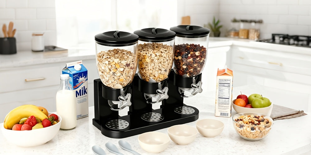 Dry Food & Candy Dispenser with Spoon, Bowl & Lid – 17.5oz Countertop Snack Organizer for Pantry, Oatmeal, Nuts, Granola & Treats