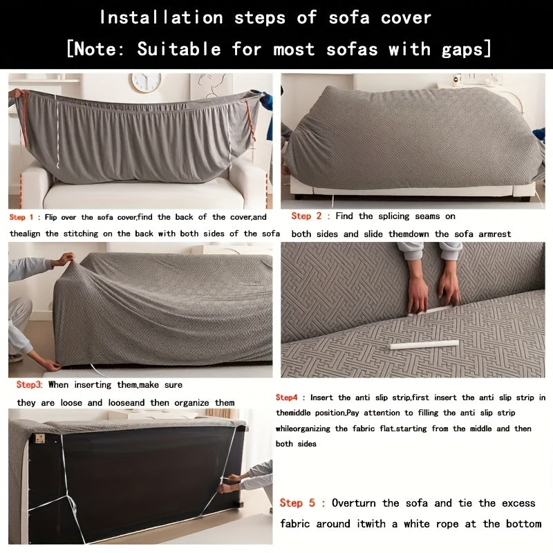 Striped Stretch Sofa Cover 1pc – Washable Non-Slip Scratch-Resistant All-Season Sofa Slipcover for 1 2 3 4 Seater, White Sawtooth Textured Fabric Couch Protector for Living Room Home Decor