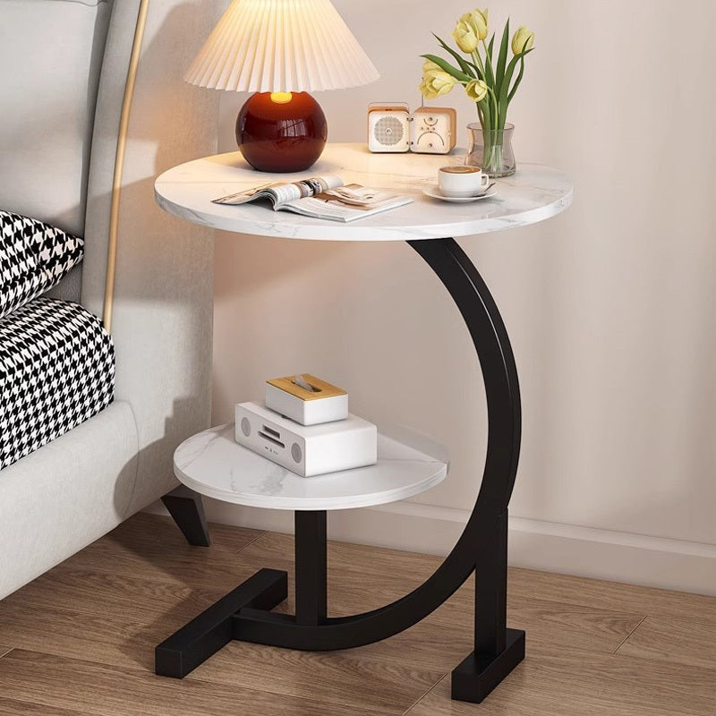 Marble Pattern Wrought Iron Side Table Modern Minimalist Sofa End Table for Living Room Bedroom Small Space