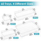 60-Piece Drawer Divider Organizer Set 4 Sizes Clear Plastic Storage Bins for Desk Office Drawer Kitchen Bathroom – Versatile Tray Organizers for Home Office Craft Supply Organization