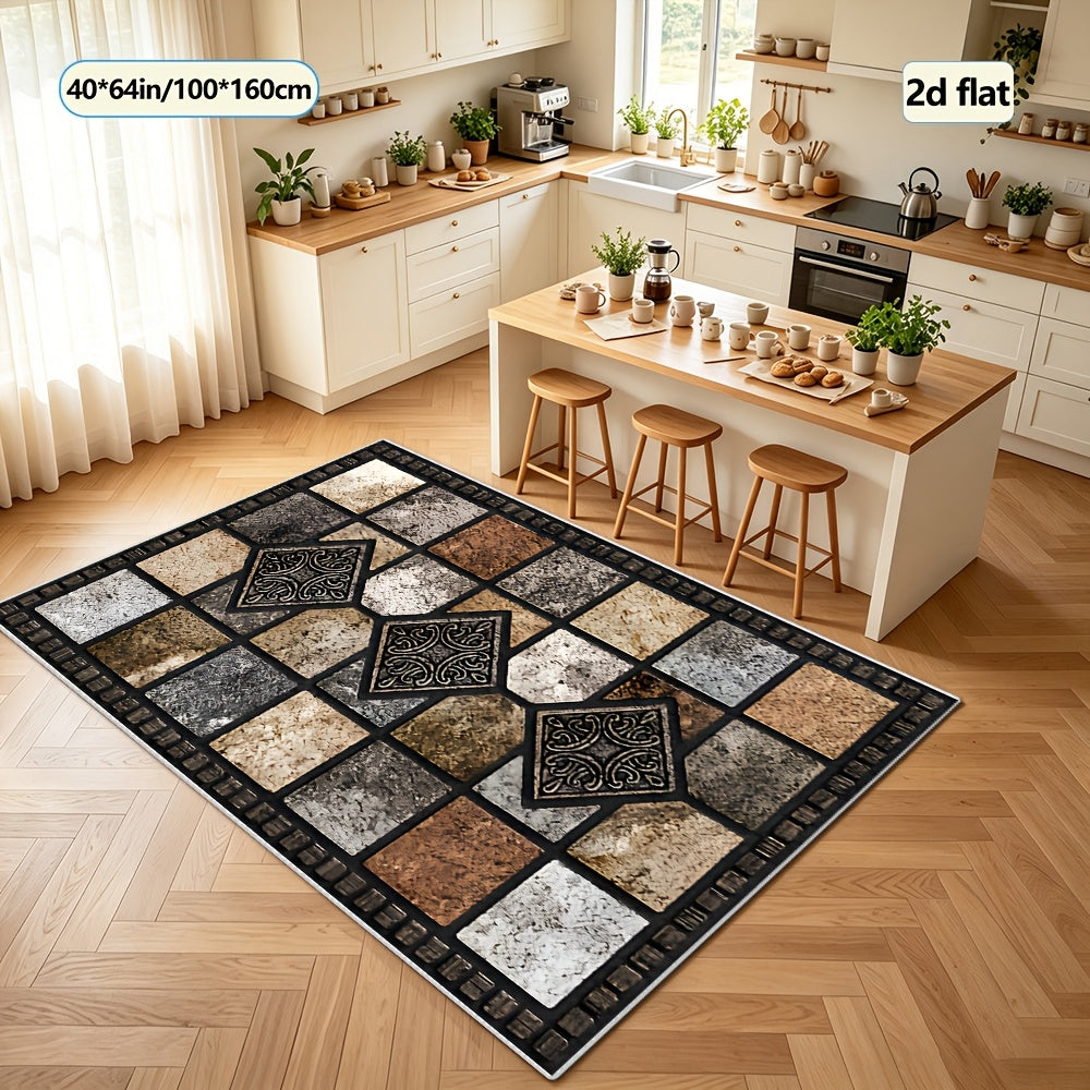 Vintage Art Area Rug Elegant Decorative Accent for Living Room Bedroom Office Study – Easy Clean Warm Cozy Home Decor Multiple Sizes