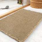 Waffle Bath Mat Rug 17"x24", Super Absorbent Non-Slip Bathroom Rug, Ultra-Soft Machine Washable Bathmat with Tassels for Bathroom Floor & Beside Tub — Light Brown & Yellow