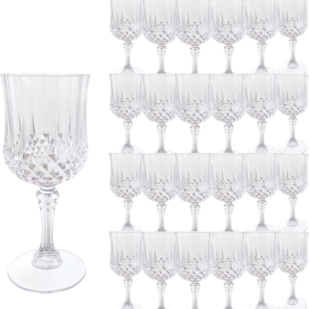 Plastic Vintage Wine Glasses Set of 24 – 7oz Unbreakable Crystal Highball Glasses for Wine, Champagne & Water | Reusable Wedding & Party Drinkware