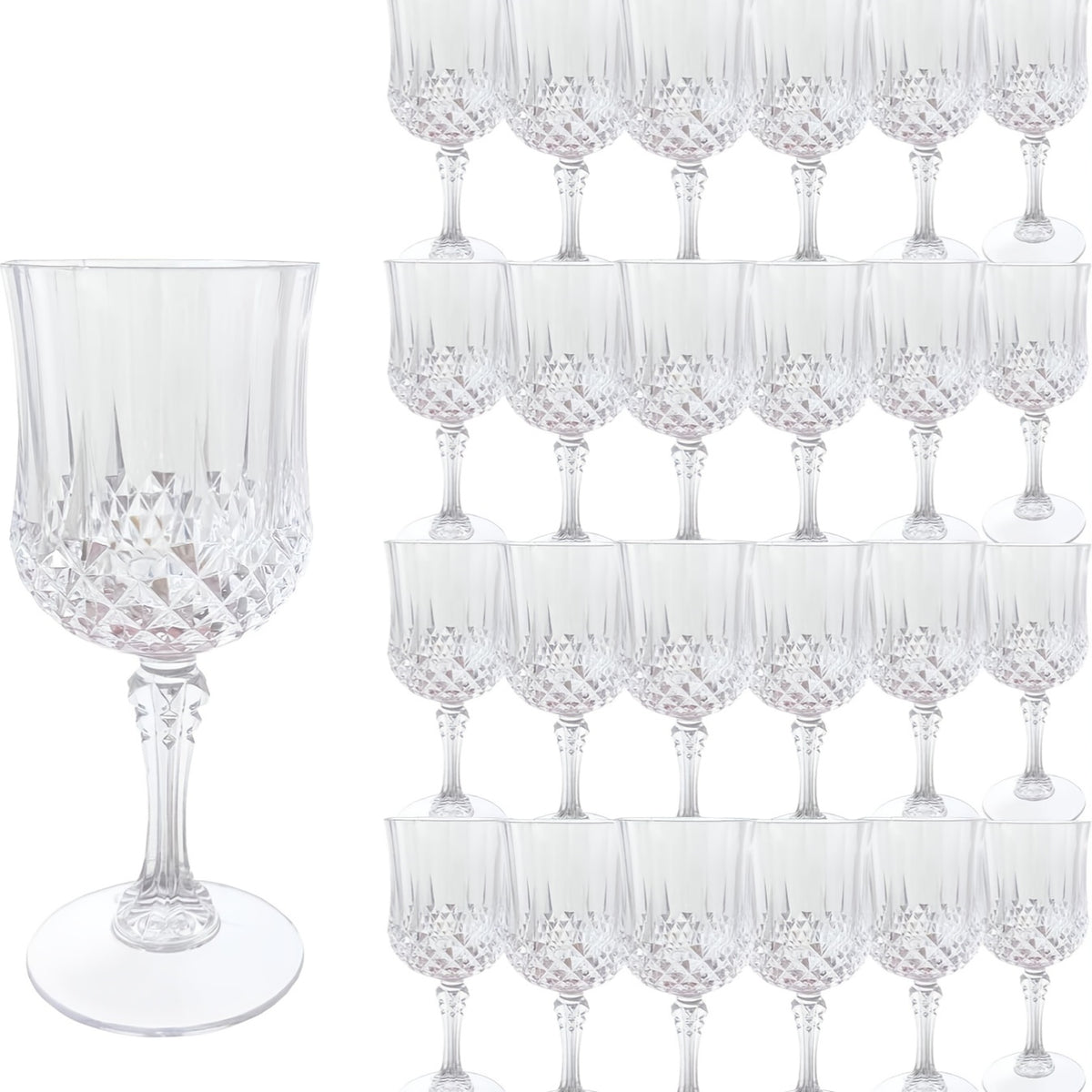 Plastic Vintage Wine Glasses Set of 24 – 7oz Unbreakable Crystal Highball Glasses for Wine, Champagne & Water | Reusable Wedding & Party Drinkware