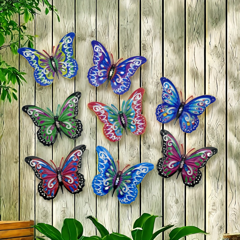 Metal Butterfly Wall Art Decorations Set of 8 – Colorful 3D Iron Butterfly Wall Decor for Garden Patio Indoor Walls, All-Season Outdoor Wall Art, Mother's Day Father's Day Gift