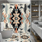 Boho Shower Curtain Set 4 Piece - Bohemian Pattern Bathroom Set with 12 Hooks, Non-Slip Toilet U-Pad & Lid Cover, Colorful Mandala Decor for Apartment Home Bathroom, Holiday Gift