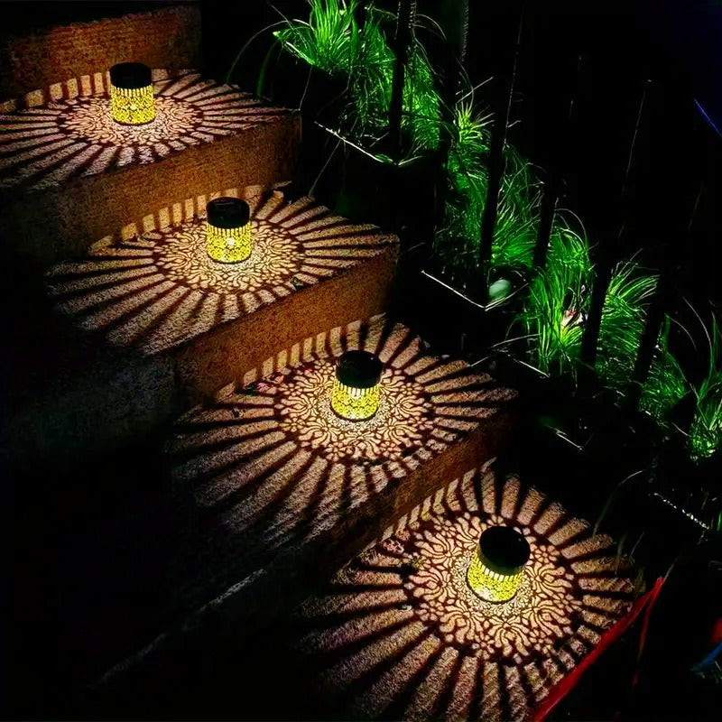 Solar Peony Deck Lights Set of 4 – Vintage Metal Warm Glow Solar Pathway Lamps for Courtyard, Garden, Patio, Fence, Wall & Steps, Mother’s Day & Valentine’s Day Decorative Outdoor Lighting