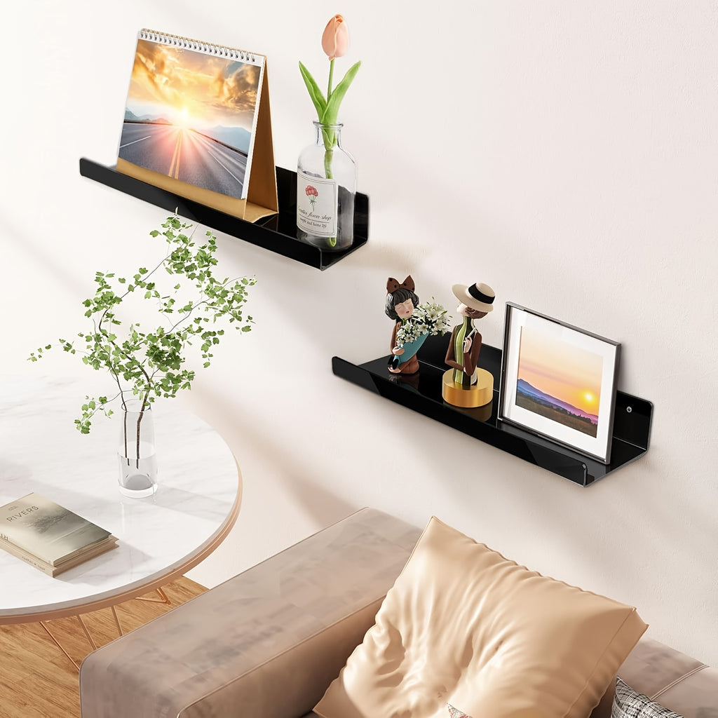 Floating Shelves Set of 4 Wall Mounted Shelves – Picture Ledge Display Shelf for Living Room, Bedroom, Bathroom, Kitchen & Home Office – Decorative Wall Shelves in White, Black, Grey & Pink