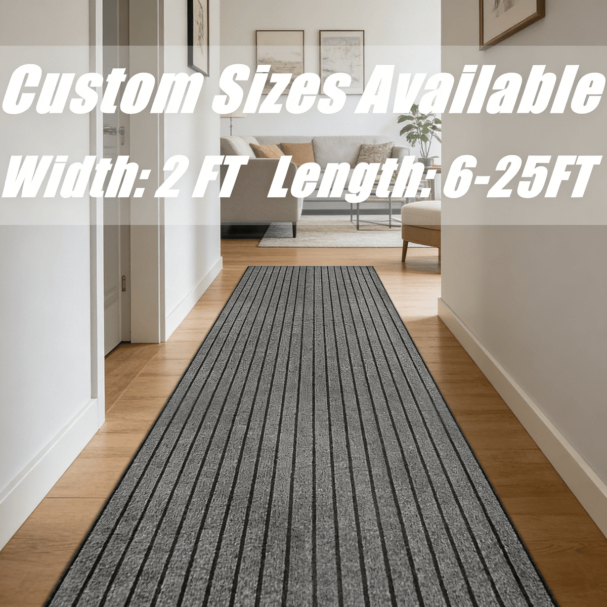 Runner Rug for Hallway Entryway Kitchen – Indoor Outdoor Non-Slip Rubber Backing, 200+ Custom Sizes, 8 Colors, Stain Resistant Low Pile Carpet Runner