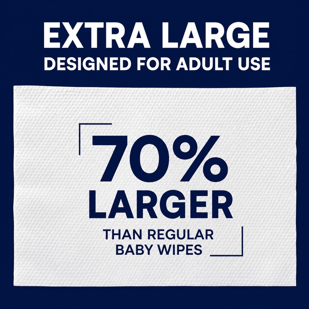 Extra Large Adult Wet Wipes Unscented 240ct – 4 Packs of 60, Oversized 8"x13" Soft Thick Disposable Bathing Wipes with Aloe & Vitamin E for Seniors, Incontinence & Personal Care