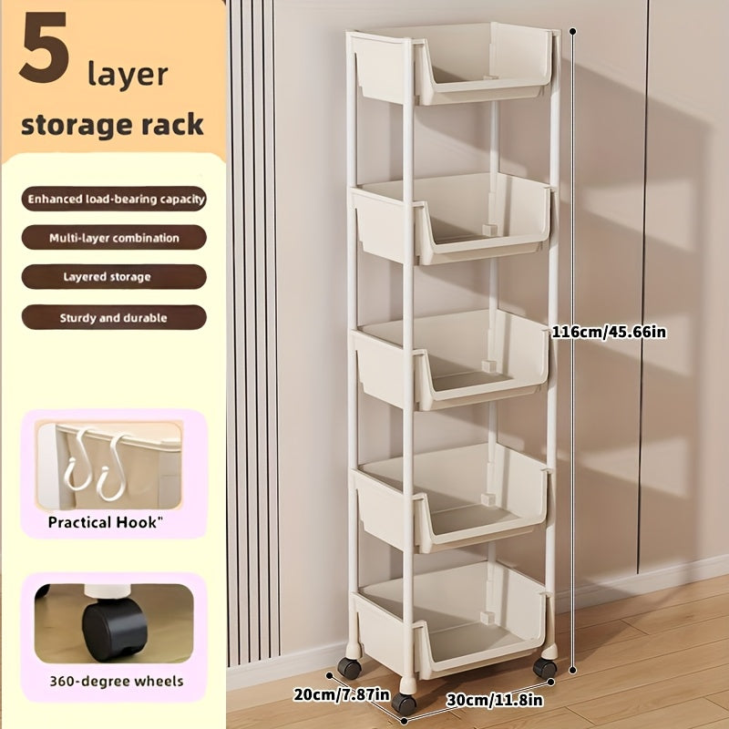 Shoe Rack with Wheels 3/4/5 Tier White Metal Shoe Storage Rack with Hooks Rolling Shelving Unit for Entryway Bedroom Closet Kitchen Office