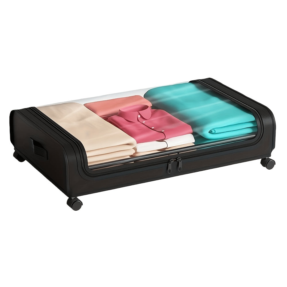 Rolling Under Bed Storage with Wheels - Metal Drawer Organizer for Clothes, Blankets, Shoes & Bedding, 1pc or 2pcs, Gray & Black, Wheeled Storage Box