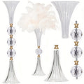 Crystal Acrylic Floor Vase Set of 2, Tall 24.8-Inch Ribbed Texture with Gold Accent – Transparent Flower Rack for Wedding Centerpiece, Bridal Shower, Bohemian & Home Table Decor