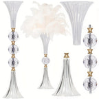 Crystal Acrylic Floor Vase Set of 2, Tall 24.8-Inch Ribbed Texture with Gold Accent – Transparent Flower Rack for Wedding Centerpiece, Bridal Shower, Bohemian & Home Table Decor