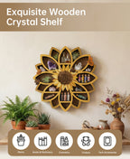 Wooden Sunflower Floating Shelf Wall-Mounted UV Printed Spiritual Decor – Crystal & Essential Oil Organizer, Meditation Room Wall Art, Living Room Storage Shelf