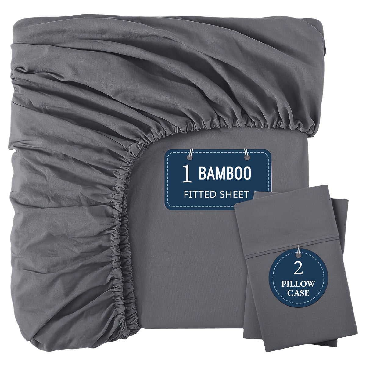 Bamboo Fitted Sheet Set 3pcs Cooling Breathable Soft Deep Pocket – 1 Fitted Sheet & 2 Pillowcases, Fits Mattress Up to 15", Twin Full Queen King, 12 Colors