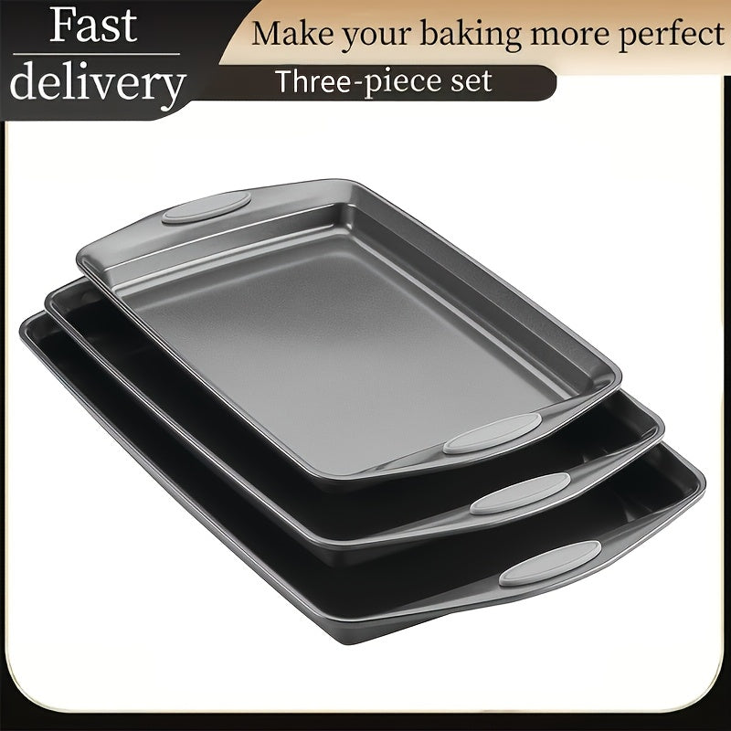 Non-Stick Baking Sheet Set with Silicone Handles – Heavy Carbon Steel Cookie Trays, Stackable, Assorted Sizes, 2/3/6/12/24 Pack for Baking & Roasting