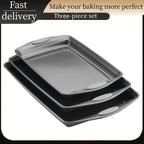 Non-Stick Baking Sheet Set with Silicone Handles – Heavy Carbon Steel Cookie Trays, Stackable, Assorted Sizes, 2/3/6/12/24 Pack for Baking & Roasting