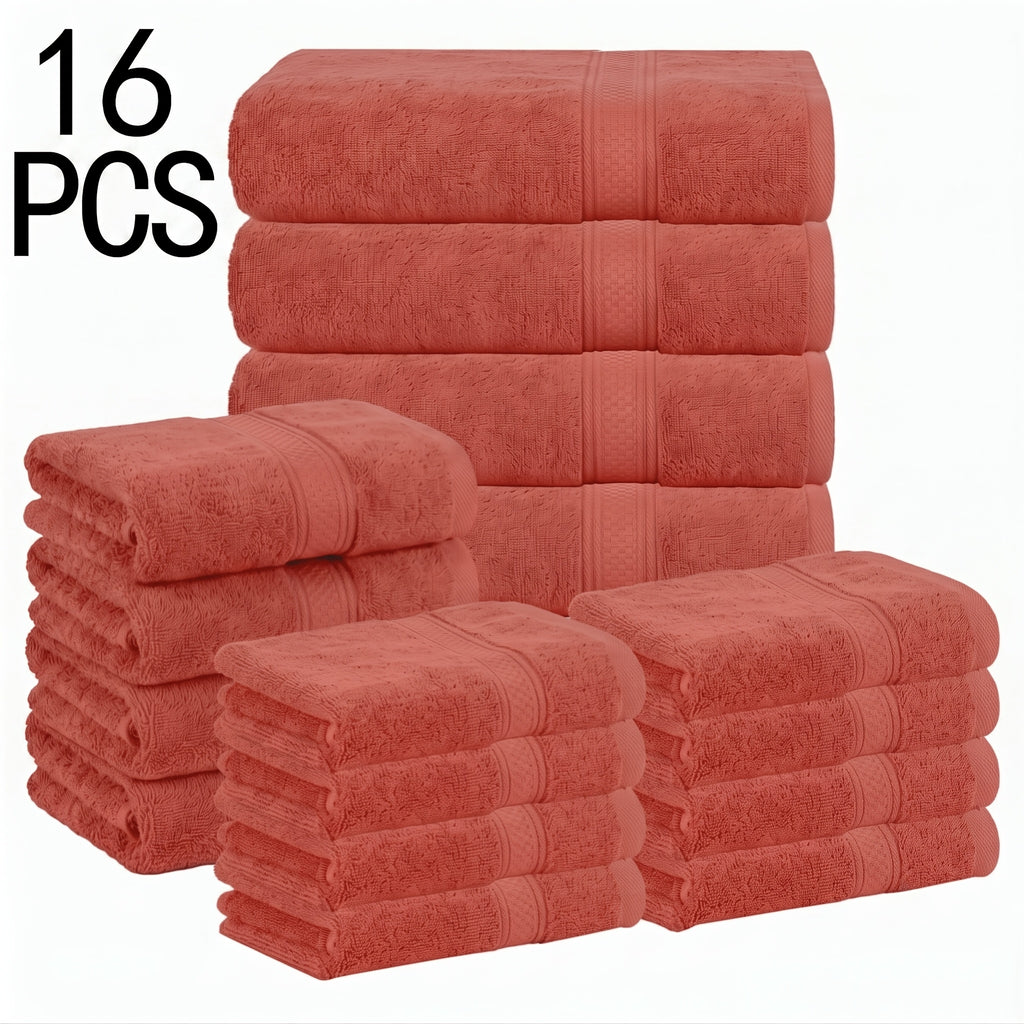 Bath Towel Set 8 or 16 Pcs – Soft Absorbent Quick-Dry Thick Towels with Bath Towels, Hand Towels & Washcloths for Family Hotel Travel, 10 Color Options