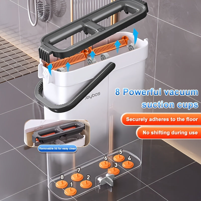 Flat Mop and Bucket Set 40cm, Hands-Free Wringing Dual Bucket System, 360° Rotating Mop Head, 2 or 6 Microfibre Replacement Pads, Wet & Dry Separation, Safe on All Floor Types