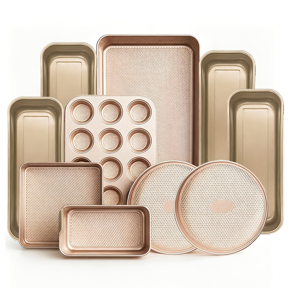 Golden Loaf Pan Set - 4 or 8 Piece, 33cm/12.99 Inch Nonstick Bread Pan for Oven Baking, Pound Cake, Toast & Holiday Baking, Bundle Options with Bread Box, Baking Pan & Cooling Rack