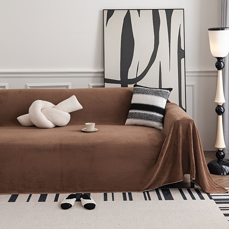 Sofa Cover Short Plush Couch Protector for 2 3 4 Seater - Machine Washable Pet Friendly Furniture Protector Slipcover All Season Thick Cushion Cover in Light Grey Deep Gray Coffee Burgundy Off White