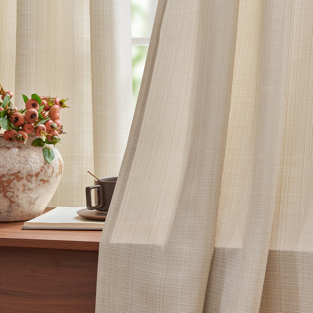 100% Blackout Curtains - 4 Panel Set, Boho Rustic Textured Grommet Drapes for Living Room & Bedroom, Privacy & Room Darkening, 4 Colors