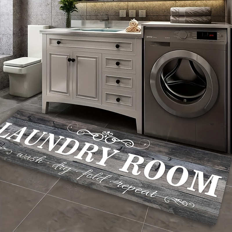 Non-Slip Runner Rug with Rubber Backing Machine Washable Gray Wood-Tone Farmhouse Floor Mat for Hallway Bathroom Laundry Room Multiple Sizes