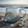 Sea Glass Wave Mug Blue Swirl Beach Theme Handcrafted Textured 30oz Cup for Tea Coffee Wine - Ocean Inspired Drinkware Gift for Beach Lovers | Nuvia Haven