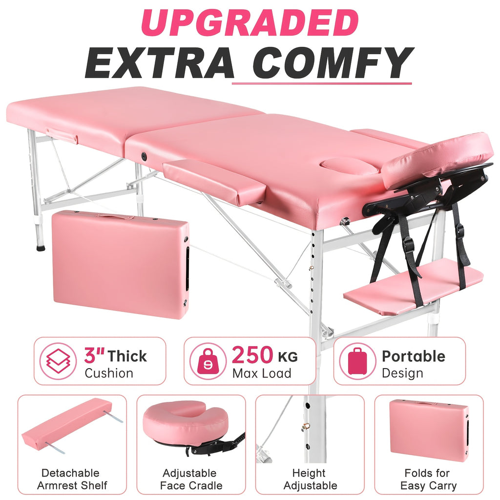 Portable Folding Massage Table Professional Lash Bed, Height Adjustable 8-Level Aluminium Legs, 30.9" Wide Tiltable Headrest for Spa Salon Tattoo Home Beauty