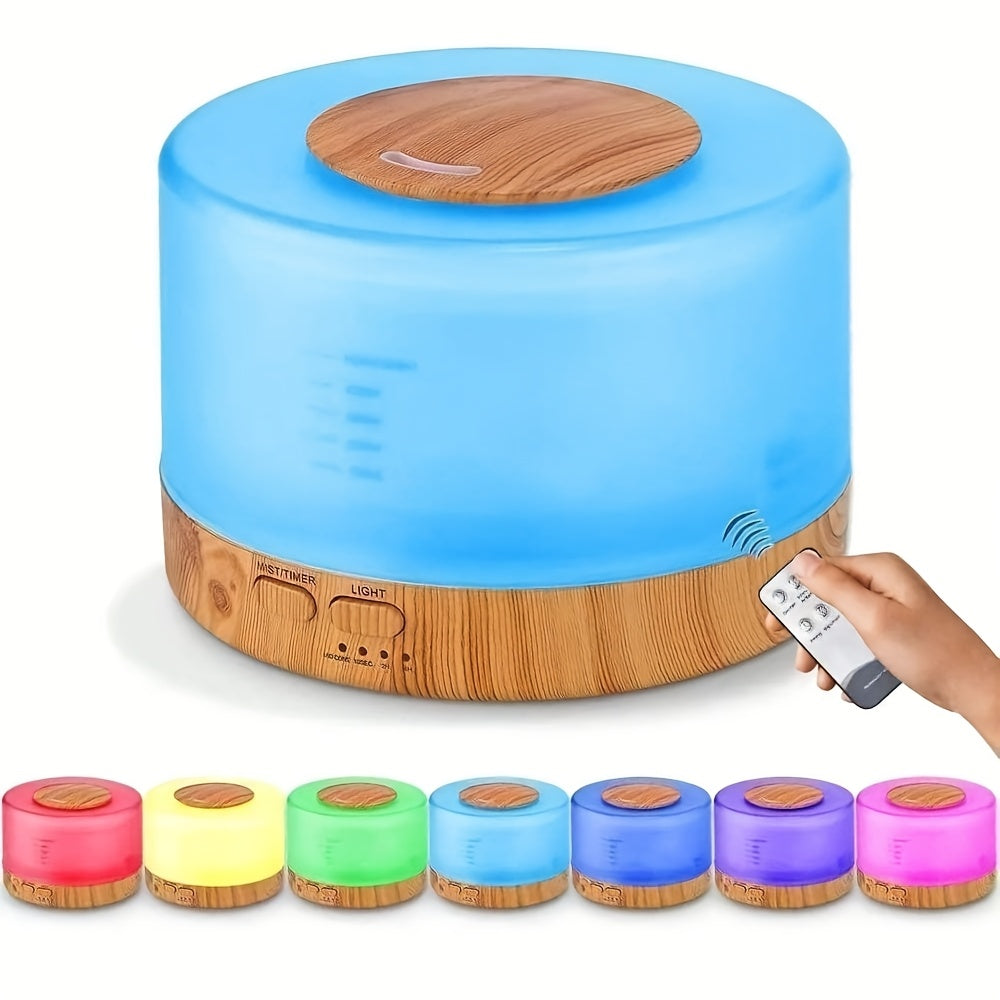 Aromatherapy Diffuser Humidifier Set 500ml Ultrasonic Cool Mist with 7 Color LED Night Light and 6 Essential Oils Gift Box