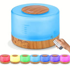 Aromatherapy Diffuser Humidifier Set 500ml Ultrasonic Cool Mist with 7 Color LED Night Light and 6 Essential Oils Gift Box